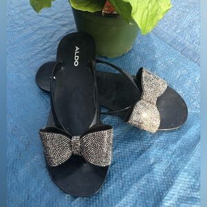 Crystal Bow Flip Flops Sandals Flats